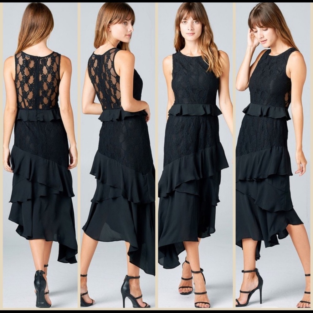 Black Lace Asymmetrical Ruffle Dress.   BIN 5